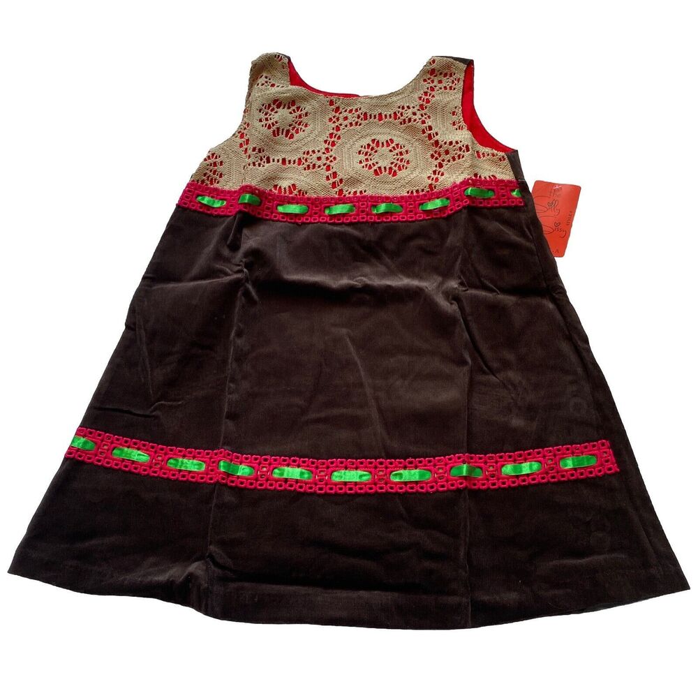 Corduroy Dress Toddler Big Girls Silly Sissy Jumper Brown Red Hipster Crochet